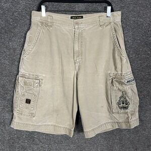 Vintage JNCO Jeans Shorts Mens 36 Tan Cargo Flame Graphic 90s Pockets Baggy Y2K